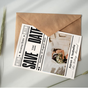 Invitación Moderno guión elegante fotografía de boda guardar