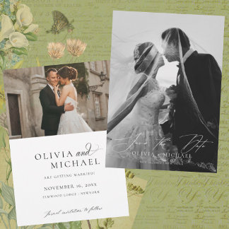 Invitación Moderno guión elegante fotografía de boda guardar