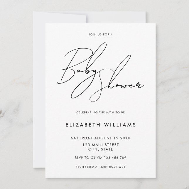 Invitación Moderno guión elegante Minimalista Baby Shower (Anverso)