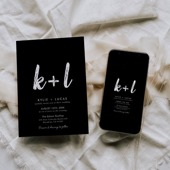 Invitación Moderno guión Minimalista Boda blanco y negro (Subido por el creador)