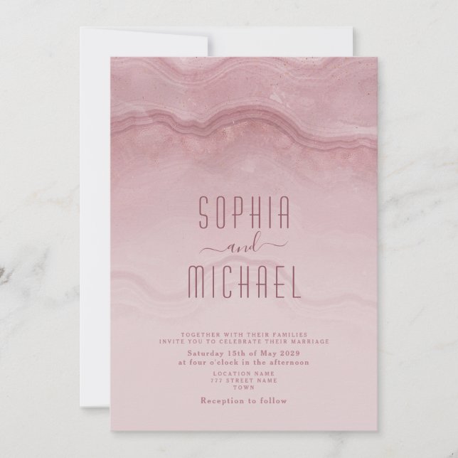 Invitación Moderno guión Minimalista Rosa Boda (Anverso)