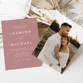 Invitación Moderno guión Minimalista  Rosa  de foto Boda