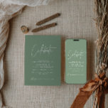 Invitación Moderno guión mínimo de color verde geométrico<br><div class="desc">Guión mínimo moderno y invitación geométrica de la fiesta de cumpleaños verde de sabios. Parte de una colección moderna completa.</div>