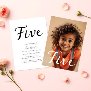 Invitación Moderno guión negro Minimalista foto de quinto cum