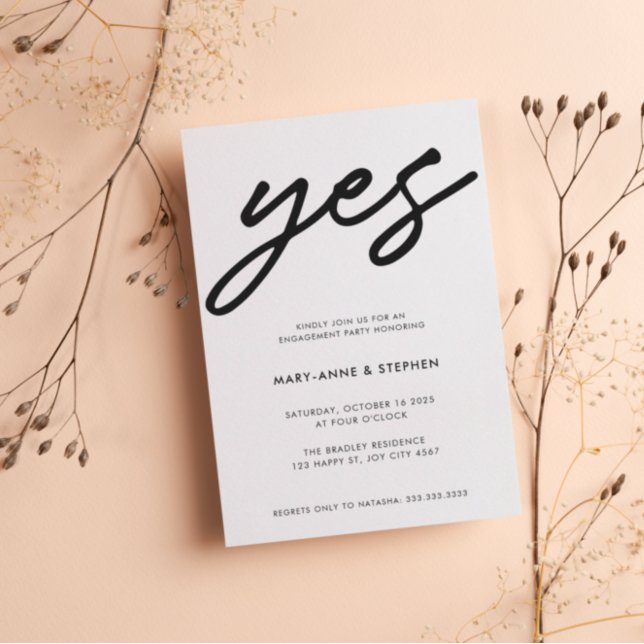 Invitación Moderno guión negro Sí Partido de compromiso Boda (Subido por el creador)