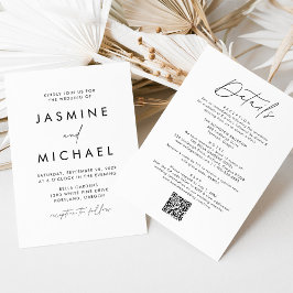 Invitación Moderno Guión Negro Todo En Un Boda De Código QR