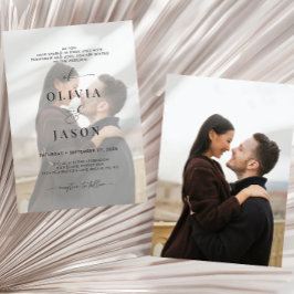 Invitación Moderno guión romántico blanco negro 2 Boda fotogr