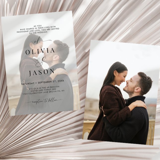 Invitación Moderno guión romántico blanco negro 2 Boda fotogr (Subido por el creador)