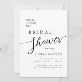 Invitación Moderno guión romántico ducha de novia en blanco y