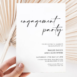 Invitación Moderno guión simple Black White Engagement Party