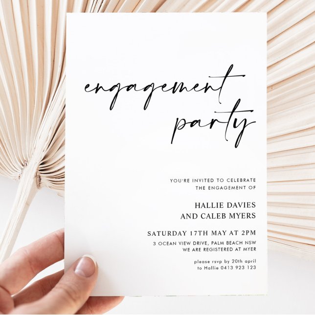Invitación Moderno guión simple Black White Engagement Party (Subido por el creador)
