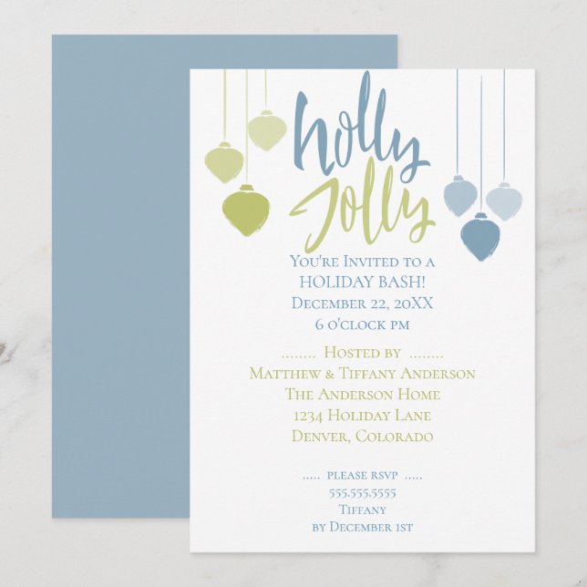 Invitación Moderno Holly Jolly vacaciones Minimalistas bauble (Anverso / Reverso)