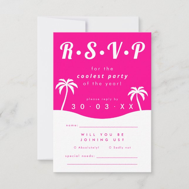 Invitación Moderno Hot Pink Beach Wedding RSVP (Anverso)