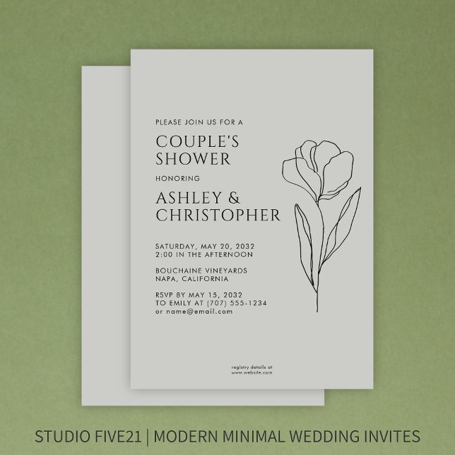 Invitación Moderno Humo Floral Drautista Ducha de Boda Negra (Subido por el creador)