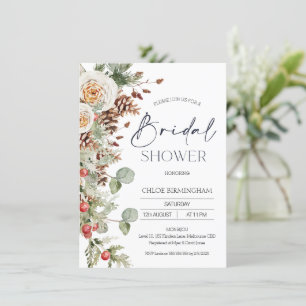 Invitación Moderno invierno Floral Pine Cone Bridal Shower
