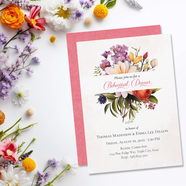 Invitación Moderno Jardín Blooms Ensayo Cena (Subido por el creador)