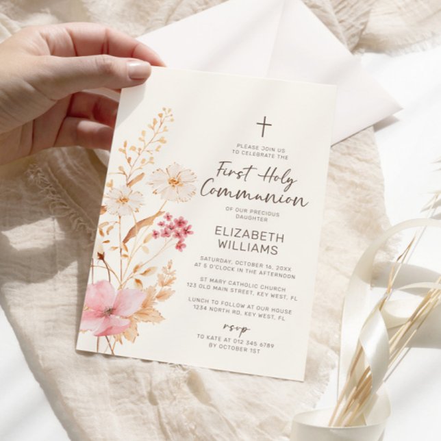 Invitación Moderno Jardín de Flores Silvestres Primera Comuni (Subido por el creador)