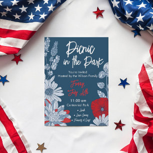 Invitación Moderno Jardín Floral Americano Cuatro de Julio