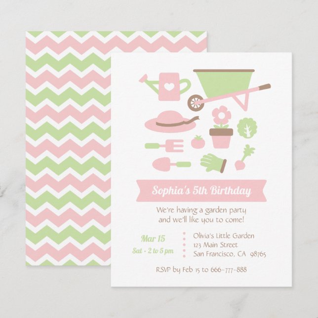 Invitación Moderno Jardín Herramientas y Plantas Fiesta de cu (Anverso / Reverso)