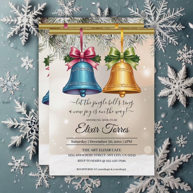 Invitación Moderno Jingle Bells Navidad Ornamento Baby Shower (Subido por el creador)