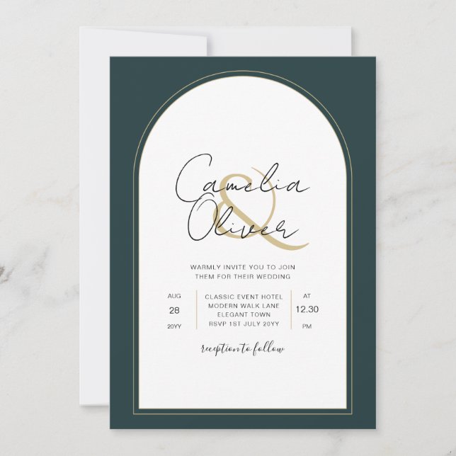 Invitación Moderno JUNIPER Boda de Oro Verde INVITA Código QR (Anverso)