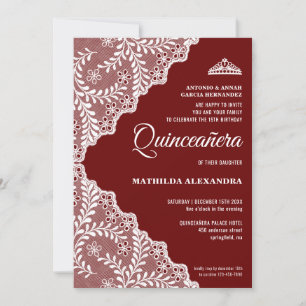 Invitación Moderno Lace Floral Blanco Borgoña Quinceanera