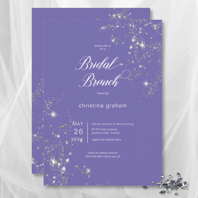 Invitación Moderno Lavanda Blanc Glam Diamantes Bridal Brunch (Modern Lavender White Glam Diamonds Bridal Brunch Invitation)
