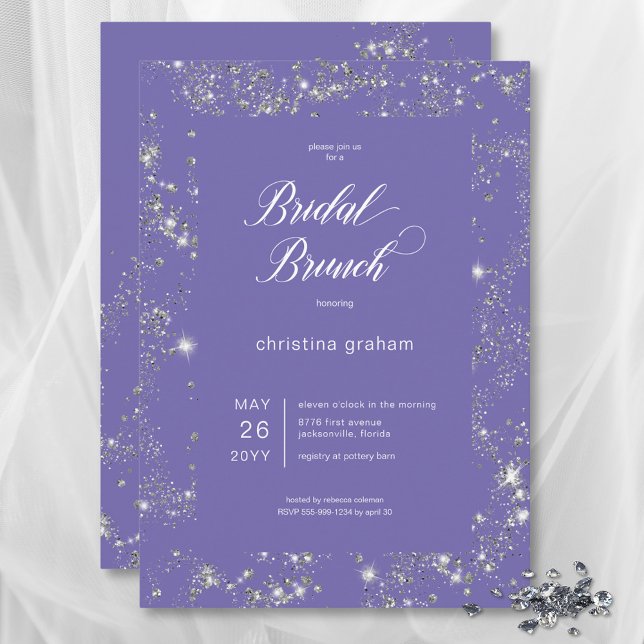 Invitación Moderno Lavanda Glam Diamond Frame Brunch Bridal (Modern Lavender Glam Diamond Frame Bridal Brunch Invitation)