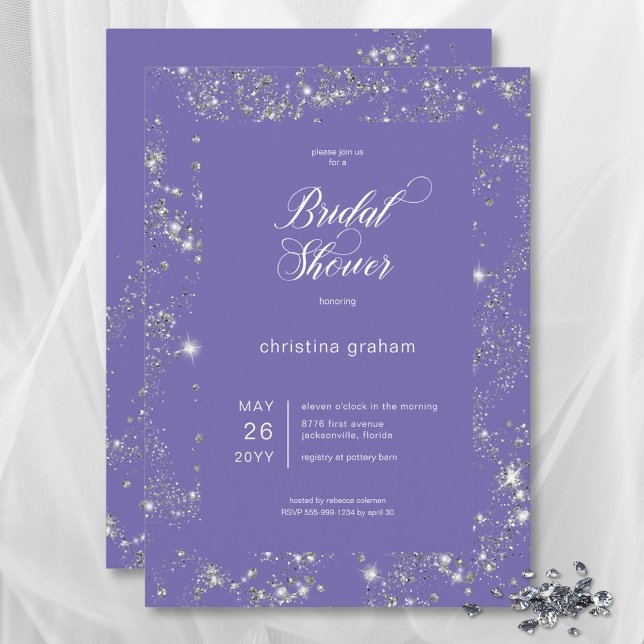 Invitación Moderno Lavanda Glam Diamond Frame Ducha Bridal (Modern Lavender Glam Diamond Frame Bridal Shower Invitation)