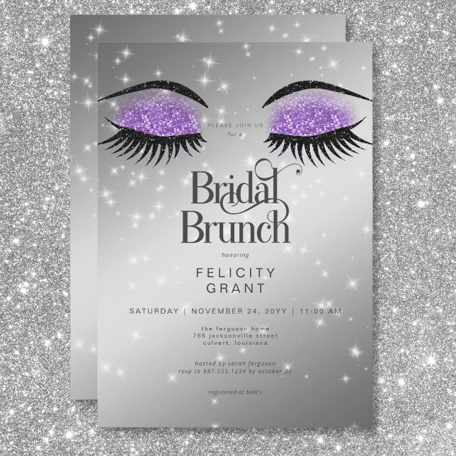 Invitación Moderno Lavanda Purple Glam Oyes Bridal Brunch (Modern Lavender Purple Glam Eyes Bridal Brunch Invitation)