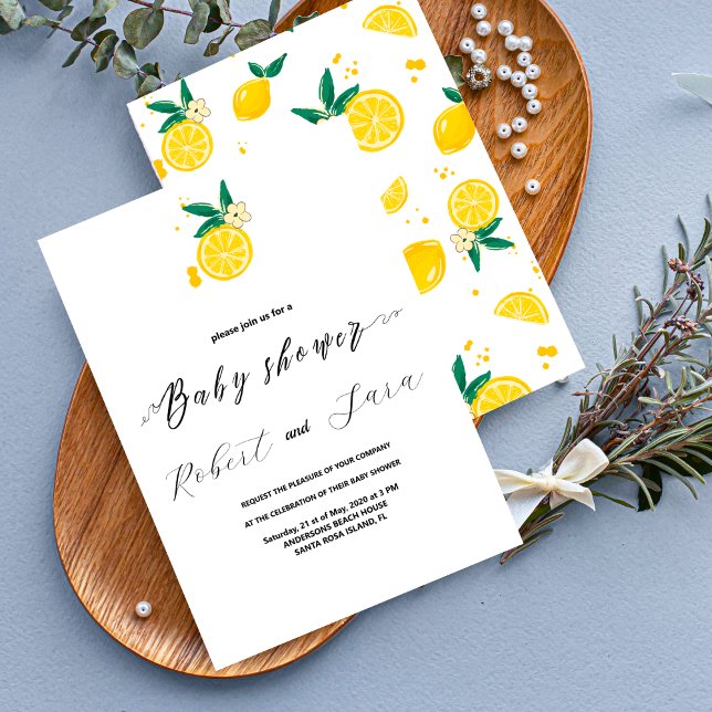 Invitación Moderno Lemon floral Garden Fiesta de ducha de beb (Subido por el creador)