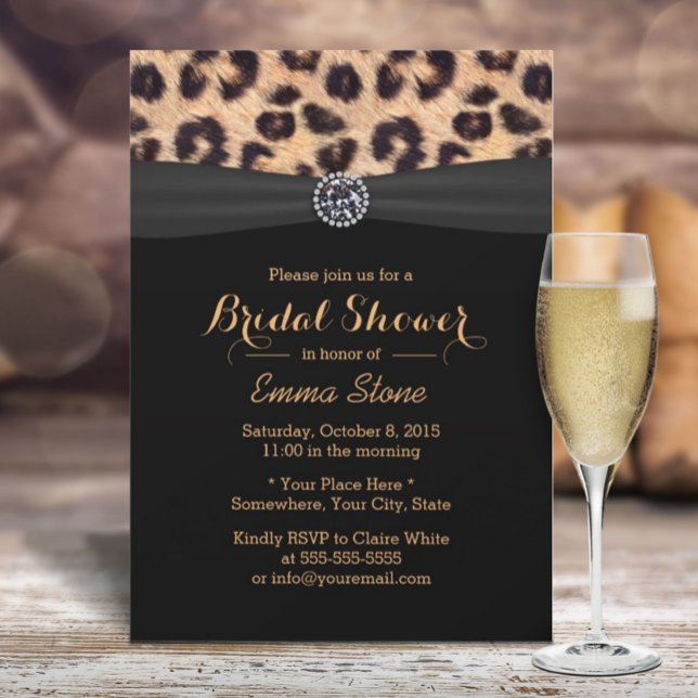 Invitación Moderno Leopard Black Ribbon Diamond Bridal Shower (Subido por el creador)