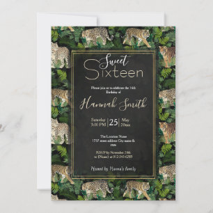 Invitación Moderno Leopards Tigers Jungle Planta Black Design