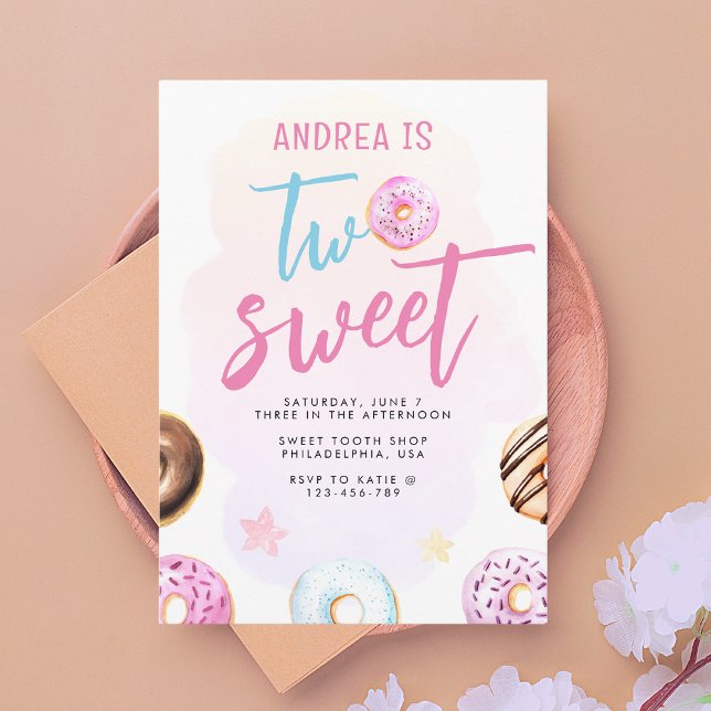 Invitación Moderno lindo Dos dulces Chicas Donut Segundo cump (Subido por el creador)