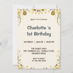 Invitación Moderno Lindo Es tan dulce ser la primera Cumpleañ