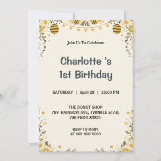 Invitación Moderno Lindo Es tan dulce ser la primera Cumpleañ
