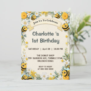 Invitación Moderno Lindo Es tan dulce ser la primera Cumpleañ