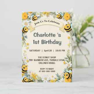Invitación Moderno Lindo Es tan dulce ser la primera Cumpleañ