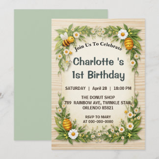 Invitación Moderno Lindo Es tan dulce ser la primera Cumpleañ