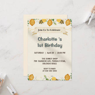 Invitación Moderno Lindo Es tan dulce ser la primera Cumpleañ