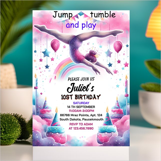 Invitación moderno lindo Jump chica gimnasia 10 cumpleaños (Subido por el creador)