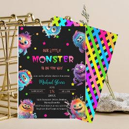 Invitación Moderno Little Monsters Watercolor ducha bebé