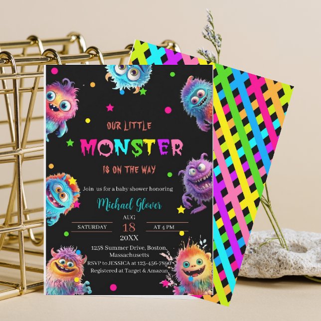 Invitación Moderno Little Monsters Watercolor ducha bebé (Subido por el creador)