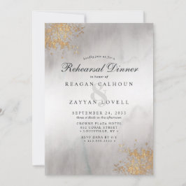 Invitación Moderno Luxe Gold Flech Gray Mist Rehearsal Dinner