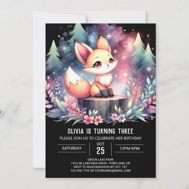 Invitación Moderno Majestic Fox Birthday digital (Anverso)