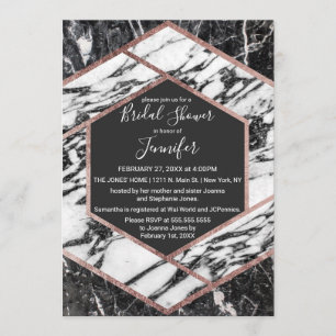 Invitación Moderno Marble Rosa Gold Trim Hexagon Bridal Showe