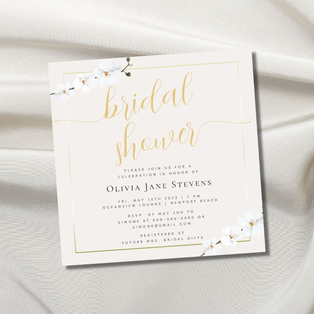 Invitación Moderno marco dorado clásico Orquídeas Ducha de no (Subido por el creador)
