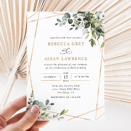 Invitación Moderno marco dorado Eucalyptus Greenery Boda