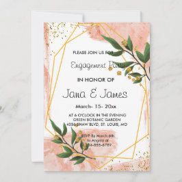 Invitación Moderno Marco dorado Marfil Compromiso floral verd