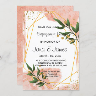 Invitación Moderno Marco dorado Marfil Compromiso floral verd